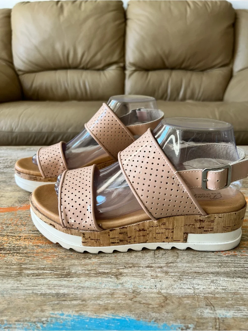 Piampiani Blush Pink Perforated Sandals Size 39/8 1/2